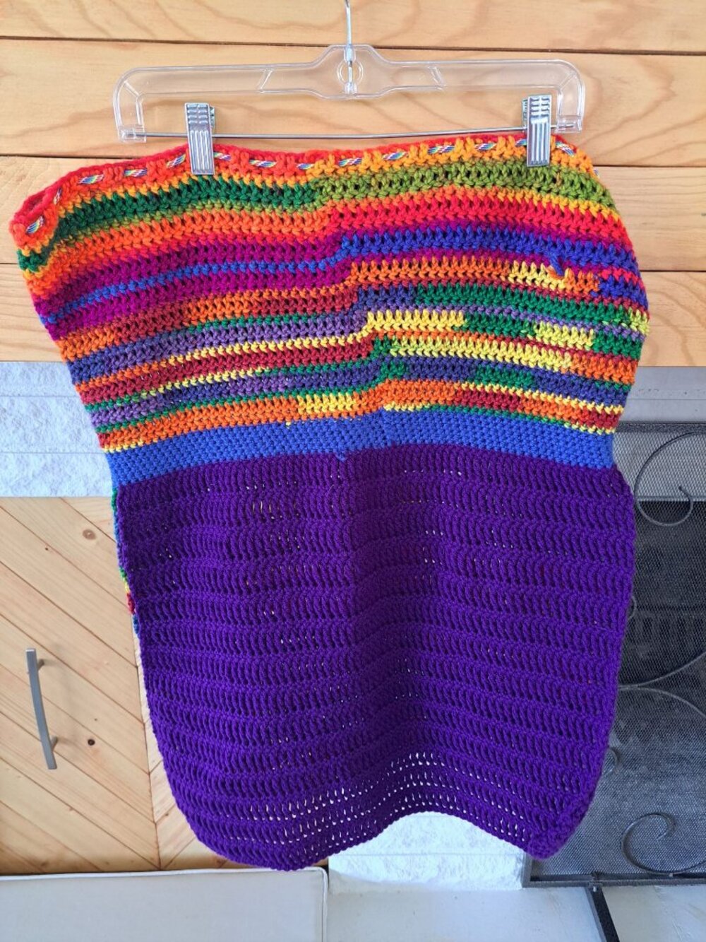 Handmade Crochet Rainbow Striped Sleeveless Top Drawstring Multicolor Yarn M - Picture 5 of 10